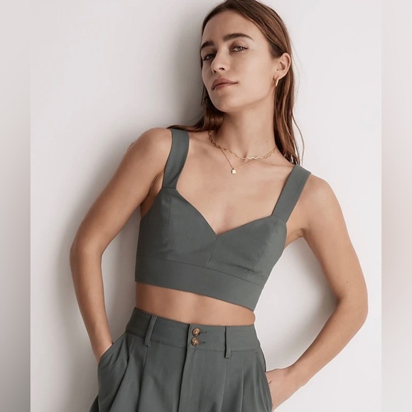NWT Madewell Sweetheart-Neck Bralette Top Architect Green Sage Corset Crop Tank - Picture 1 of 12